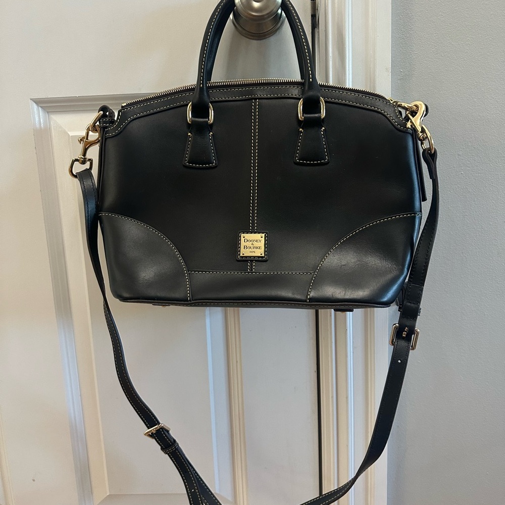 Dooney & Bourke Black and Gold Satchel with Structured Design